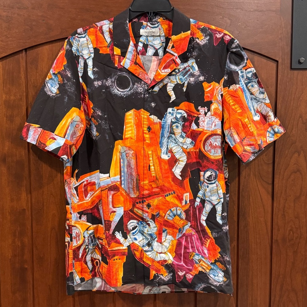 Men’s 100% Cotton Valentino Astronaut Print Camp Shirt